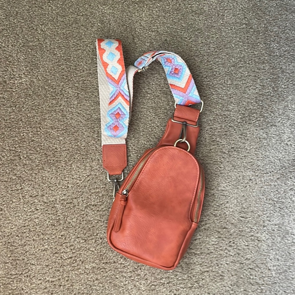 Anthropologie Dusty Rose Crossbody Bag with Geometric Strap